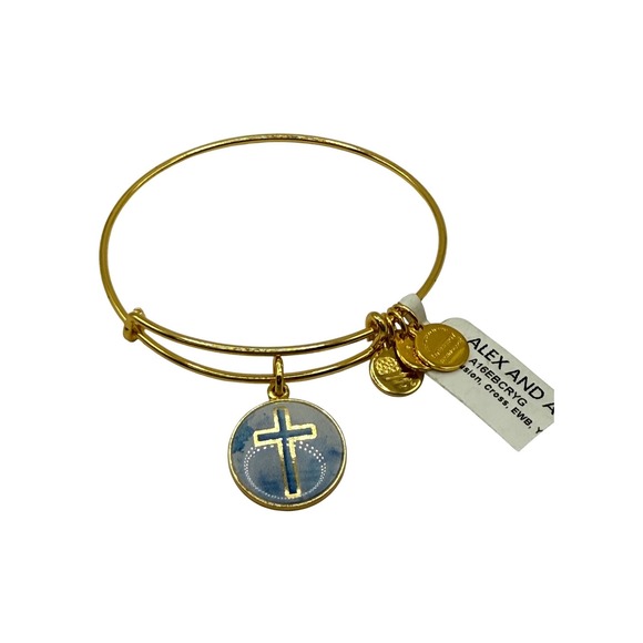 Alex and Ani Jewelry - Spiritual Faith Cross Bangle Alex and Ani A16EBCRYG Gold Blue Expandable
